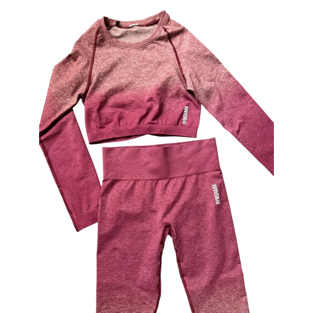 Gymshark Set Adapt Ombre Seamless Leggings & Long Sleeve Crop Top Burgundy Mediu - Picture 16 of 16
